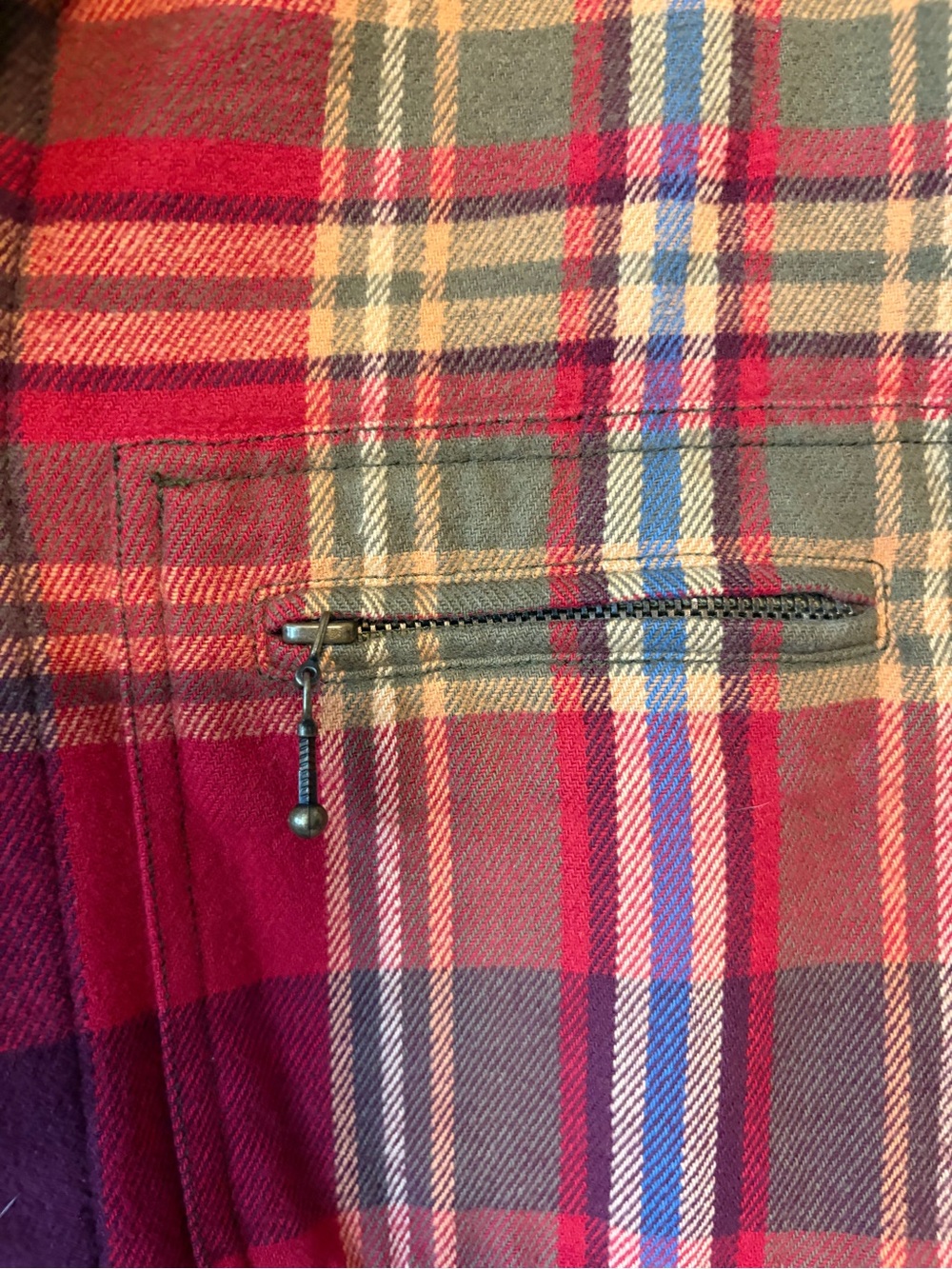 LizWear women’s Red Plaid Flannel Shirt with Contrast Shoulder - Picture 3 of 7